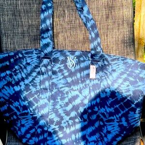 Victoria’s Secret navy blue tie-dyed, large tote bag purse, beach overnight bag